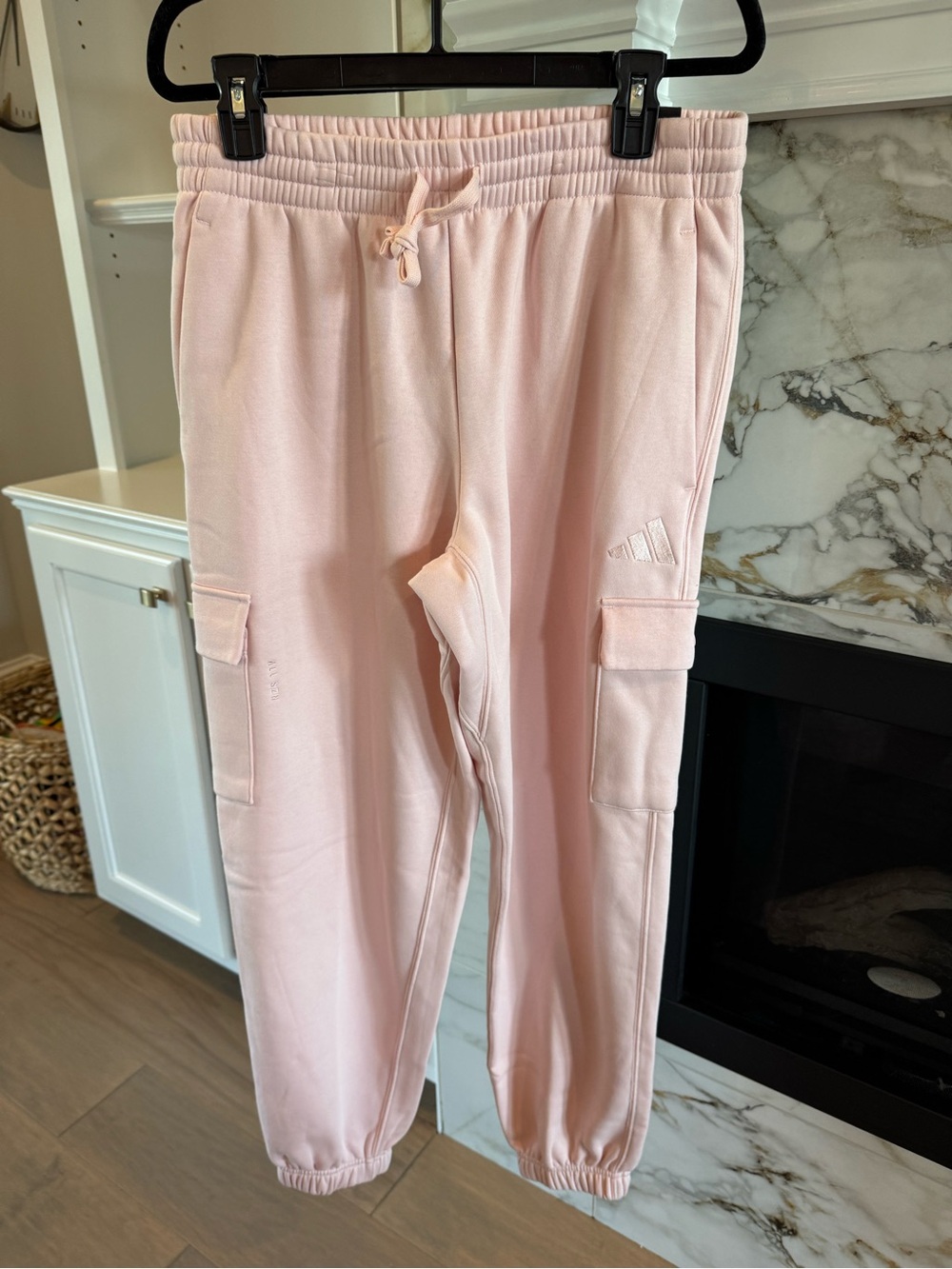 adidas Light Pink Cargo Jogger Pants and sweat shirt. The pants med/large